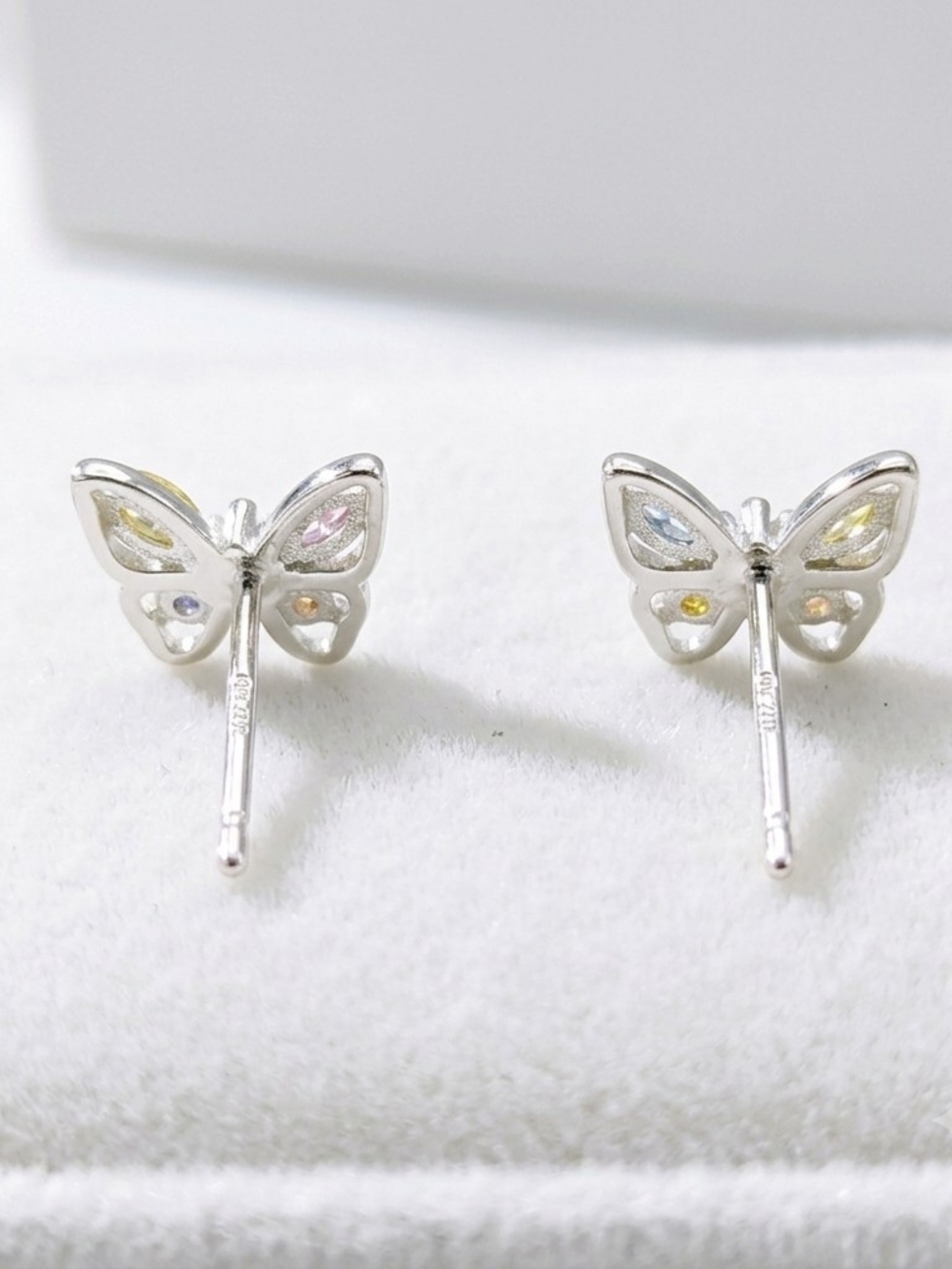 New! 925 Sterling Silver Colorful CZ Butterfly Earrings Stud Jewelry NWOT - Picture 3 of 3